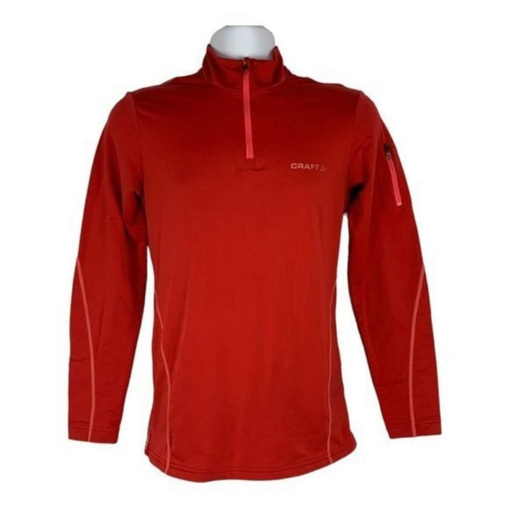 Craft Red Long Sleeve 1/4 Zip Pullover Shirt With Pocket Mens M